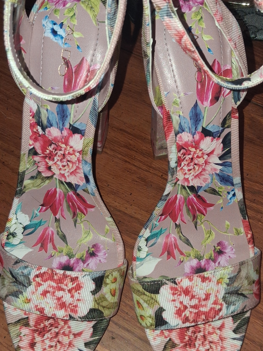 Aldo Floral Ankle-Strap Heels in Pink Multi